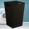Merkloos Decopatent® Wasmanden Met Deksel - 60 Liter - Geweven Wasmand - Wasbox Met Optil Deksel - Polypropyleen - Afm 33x33x53 Cm - Zwart -Huishoudelijke Schoonmaak 1200x1200 1129