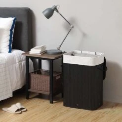 Wasmand Met Deksel 60 L - Bamboe - Zwart -Huishoudelijke Schoonmaak 1200x1200 1136