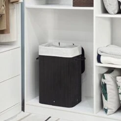 Wasmand Met Deksel 60 L - Bamboe - Zwart -Huishoudelijke Schoonmaak 1200x1200 1137