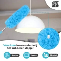 JUST23 Plumeau Uitschuifbaar Met Telescoopsteel – 60 Tot 140 Cm – Ragebol – Stoffer – Duster - Blauw - Incl. Microfiber Doek -Huishoudelijke Schoonmaak 1200x1200 1257