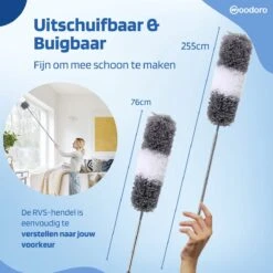 Woodoro Ragebol Uitschuifbaar Complete 9-Delige Set - Verstelbare Telescoopsteel - Plumeau - RVS - Zwart & Grijs -Huishoudelijke Schoonmaak 1200x1200 1520