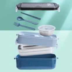 Lunchbox - Meal Prep Bakjes - Lunch Box Met Deksel - Meal Prep – Bento Box - Lunchtrommel Met Bestek Blauw -Huishoudelijke Schoonmaak 1200x1200 2138
