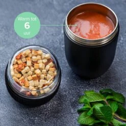 Coninx Thermos Lunchbox - Muesli Beker To Go - Isoleer Lunchpot - Yoghurtbeker To Go - Mueslibeker 840ml (600ml+240ml) - RVS / Zwart -Huishoudelijke Schoonmaak 1200x1200 2172