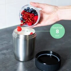 Coninx Thermos Lunchbox - Muesli Beker To Go - Isoleer Lunchpot - Yoghurtbeker To Go - Mueslibeker 840ml (600ml+240ml) - RVS / Zwart -Huishoudelijke Schoonmaak 1200x1200 2173