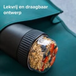 Coninx Thermos Lunchbox - Muesli Beker To Go - Isoleer Lunchpot - Yoghurtbeker To Go - Mueslibeker 840ml (600ml+240ml) - RVS / Zwart -Huishoudelijke Schoonmaak 1200x1200 2174