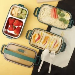 Lunchbox, Bento Box Voor Volwassenen Kinderen, Kinderlunchbox Met Compartimenten, 3-laags Lekvrije Bento-lunchbox Met Vork, Lepel, Geschikt Voor Lunchbox Voor Werk, Kantoor, School (2,25L Groen) -Huishoudelijke Schoonmaak 1200x1200 2185
