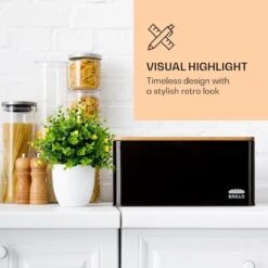 Klarstein Granrosi Oklahoma Broodtrommel - 35,5 X 15,5 X 23 Cm - Brooddoos Met Snijplank - Metaal & Bamboe -Huishoudelijke Schoonmaak 1200x1200 2372