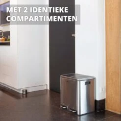 Homra BLINQ Afvalscheiding Prullenbak Met 2 Vakken - 2 X 15 L Vuilnisbak - RVS Duo Pedaalemmer - 2-vaks Afvalemmer 30 Liter - Hygiënisch Afval Scheiden - Keuken Vuilbak - Pedaal Afvalbak - Soft Close Deksel - Recycle Afvalbak -Huishoudelijke Schoonmaak 1200x1200 2573