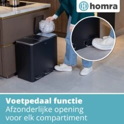 Homra SPARQ Afvalscheiding Prullenbak 3 Vakken - 3 X 18 L Inhoud - 54 Liter - Zwart - RVS - Trio Pedaalemmer - 3-vaks Recycle Afvalemmer - Hygiënisch Afval Scheiden - Zwarte Keuken Vuilbak - Kantoor Prullenbak - Pedaal - Afvalscheidingsprullenbak -Huishoudelijke Schoonmaak 1200x1200 2606