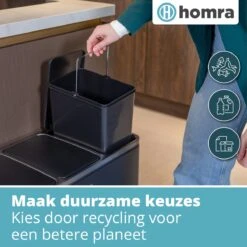 Homra SPARQ Afvalscheiding Prullenbak 3 Vakken - 3 X 18 L Inhoud - 54 Liter - Zwart - RVS - Trio Pedaalemmer - 3-vaks Recycle Afvalemmer - Hygiënisch Afval Scheiden - Zwarte Keuken Vuilbak - Kantoor Prullenbak - Pedaal - Afvalscheidingsprullenbak -Huishoudelijke Schoonmaak 1200x1200 2607