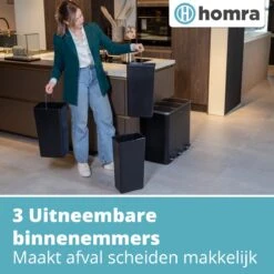 Homra SPARQ Afvalscheiding Prullenbak 3 Vakken - 3 X 18 L Inhoud - 54 Liter - Zwart - RVS - Trio Pedaalemmer - 3-vaks Recycle Afvalemmer - Hygiënisch Afval Scheiden - Zwarte Keuken Vuilbak - Kantoor Prullenbak - Pedaal - Afvalscheidingsprullenbak -Huishoudelijke Schoonmaak 1200x1200 2608
