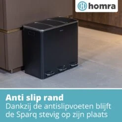 Homra SPARQ Afvalscheiding Prullenbak 3 Vakken - 3 X 18 L Inhoud - 54 Liter - Zwart - RVS - Trio Pedaalemmer - 3-vaks Recycle Afvalemmer - Hygiënisch Afval Scheiden - Zwarte Keuken Vuilbak - Kantoor Prullenbak - Pedaal - Afvalscheidingsprullenbak -Huishoudelijke Schoonmaak 1200x1200 2612