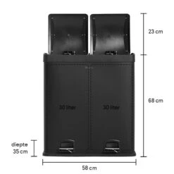 Homra NEVIQ Afvalscheiding Prullenbak Met 2 Vakken - 2 X 30 L Inhoud - Duo Pedaalemmer In Mat Zwart - 2-vaks Afvalemmer 60 Liter - Hoogwaardig RVS - Pedaal Vuilbak - Hygiënisch Afval Scheiden - Zwarte Duo Prullenbak - Dubbele Vuilnisbak -Huishoudelijke Schoonmaak 1200x1200 2645