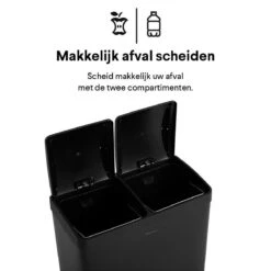 Homra NEVIQ Afvalscheiding Prullenbak Met 2 Vakken - 2 X 30 L Inhoud - Duo Pedaalemmer In Mat Zwart - 2-vaks Afvalemmer 60 Liter - Hoogwaardig RVS - Pedaal Vuilbak - Hygiënisch Afval Scheiden - Zwarte Duo Prullenbak - Dubbele Vuilnisbak -Huishoudelijke Schoonmaak 1200x1200 2646