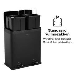 Homra NEVIQ Afvalscheiding Prullenbak Met 2 Vakken - 2 X 30 L Inhoud - Duo Pedaalemmer In Mat Zwart - 2-vaks Afvalemmer 60 Liter - Hoogwaardig RVS - Pedaal Vuilbak - Hygiënisch Afval Scheiden - Zwarte Duo Prullenbak - Dubbele Vuilnisbak -Huishoudelijke Schoonmaak 1200x1200 2647