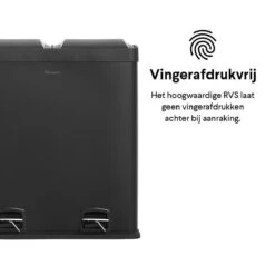 Homra NEVIQ Afvalscheiding Prullenbak Met 2 Vakken - 2 X 30 L Inhoud - Duo Pedaalemmer In Mat Zwart - 2-vaks Afvalemmer 60 Liter - Hoogwaardig RVS - Pedaal Vuilbak - Hygiënisch Afval Scheiden - Zwarte Duo Prullenbak - Dubbele Vuilnisbak -Huishoudelijke Schoonmaak 1200x1200 2648