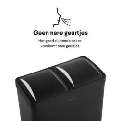 Homra NEVIQ Afvalscheiding Prullenbak Met 2 Vakken - 2 X 30 L Inhoud - Duo Pedaalemmer In Mat Zwart - 2-vaks Afvalemmer 60 Liter - Hoogwaardig RVS - Pedaal Vuilbak - Hygiënisch Afval Scheiden - Zwarte Duo Prullenbak - Dubbele Vuilnisbak -Huishoudelijke Schoonmaak 1200x1200 2649