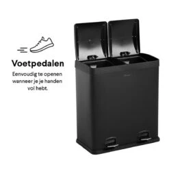 Homra NEVIQ Afvalscheiding Prullenbak Met 2 Vakken - 2 X 30 L Inhoud - Duo Pedaalemmer In Mat Zwart - 2-vaks Afvalemmer 60 Liter - Hoogwaardig RVS - Pedaal Vuilbak - Hygiënisch Afval Scheiden - Zwarte Duo Prullenbak - Dubbele Vuilnisbak -Huishoudelijke Schoonmaak 1200x1200 2650