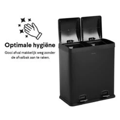 Homra NEVIQ Afvalscheiding Prullenbak Met 2 Vakken - 2 X 30 L Inhoud - Duo Pedaalemmer In Mat Zwart - 2-vaks Afvalemmer 60 Liter - Hoogwaardig RVS - Pedaal Vuilbak - Hygiënisch Afval Scheiden - Zwarte Duo Prullenbak - Dubbele Vuilnisbak -Huishoudelijke Schoonmaak 1200x1200 2655