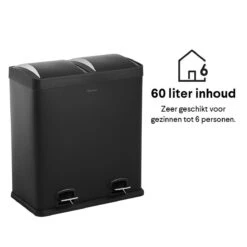 Homra NEVIQ Afvalscheiding Prullenbak Met 2 Vakken - 2 X 30 L Inhoud - Duo Pedaalemmer In Mat Zwart - 2-vaks Afvalemmer 60 Liter - Hoogwaardig RVS - Pedaal Vuilbak - Hygiënisch Afval Scheiden - Zwarte Duo Prullenbak - Dubbele Vuilnisbak -Huishoudelijke Schoonmaak 1200x1200 2657