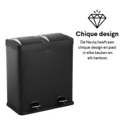 Homra NEVIQ Afvalscheiding Prullenbak Met 2 Vakken - 2 X 30 L Inhoud - Duo Pedaalemmer In Mat Zwart - 2-vaks Afvalemmer 60 Liter - Hoogwaardig RVS - Pedaal Vuilbak - Hygiënisch Afval Scheiden - Zwarte Duo Prullenbak - Dubbele Vuilnisbak -Huishoudelijke Schoonmaak 1200x1200 2659