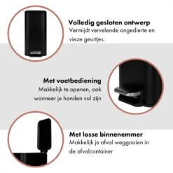 QUVIO Pedaalemmer - Prullenbak Met Deksel - Prullenbakken - Vuilbak - Papierbak - Afvalemmers - Voor Keuken, Badkamer, Kantoor, Toilet En Slaapkamer - Metaal - Met 1 Compartiment - Inhoud 5 Liter - Zwart -Huishoudelijke Schoonmaak 1200x1200 2674