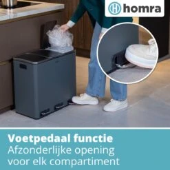 Homra SPARQ Afvalscheiding Prullenbak 3 Vakken - 3 X 18 L Inhoud - 54 Liter - Grijs - RVS - Trio Pedaalemmer - 3-vaks Recycle Afvalemmer - Hygiënisch Afval Scheiden - Grijze Keuken Vuilbak - Kantoor Prullenbak - Pedaal - Afvalscheidingsprullenbak -Huishoudelijke Schoonmaak 1200x1200 2686