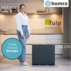 Homra SPARQ Afvalscheiding Prullenbak 3 Vakken - 3 X 18 L Inhoud - 54 Liter - Grijs - RVS - Trio Pedaalemmer - 3-vaks Recycle Afvalemmer - Hygiënisch Afval Scheiden - Grijze Keuken Vuilbak - Kantoor Prullenbak - Pedaal - Afvalscheidingsprullenbak -Huishoudelijke Schoonmaak 1200x1200 2690