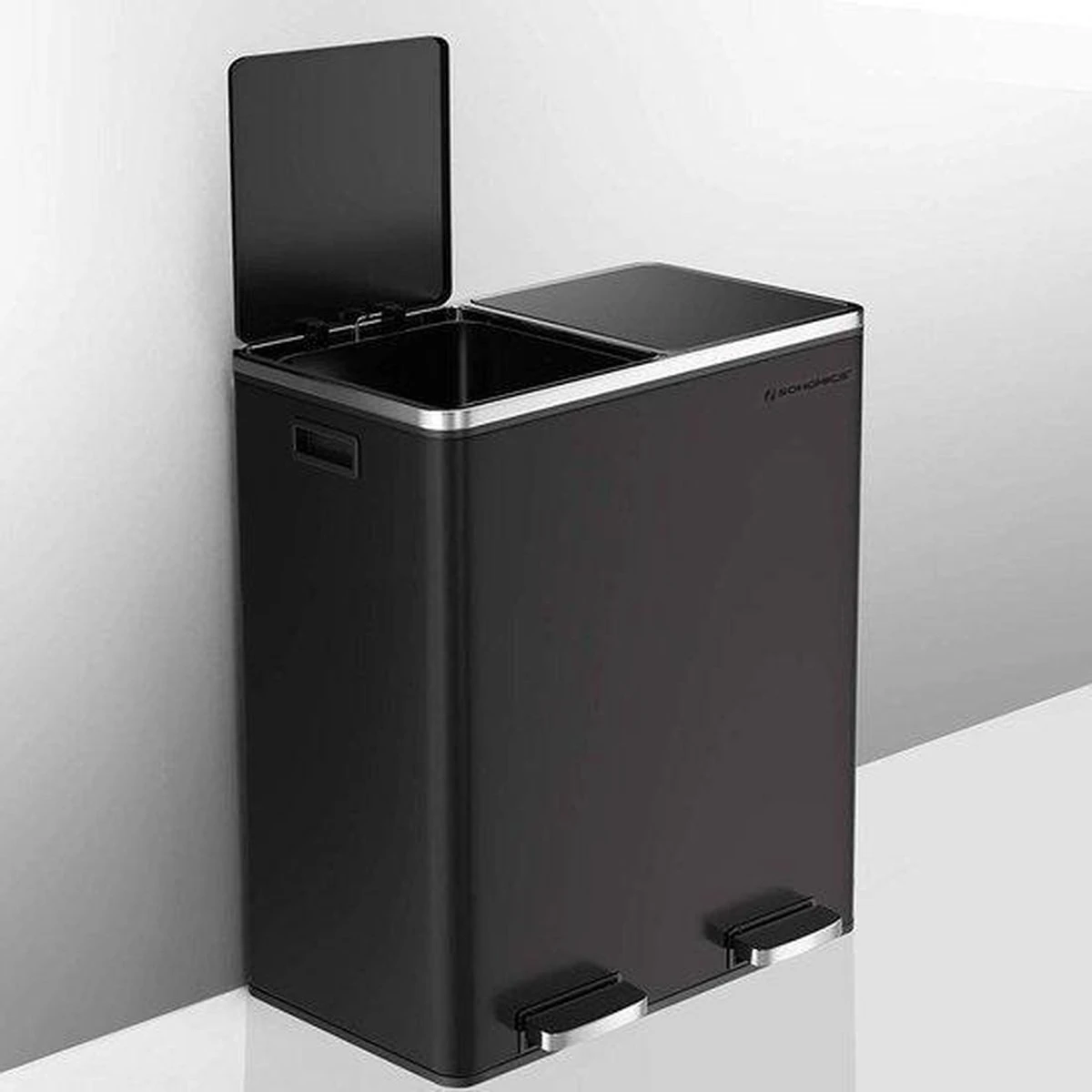 Songmics - Prullenbak - 60 Liter Inhoud (2x30) - Met 2 Gescheiden Bakken - RVS - Zwart 9 Songmics - Prullenbak - 60 Liter Inhoud (2x30) - Met 2 Gescheiden Bakken - RVS - Zwart - Afbeelding 7
