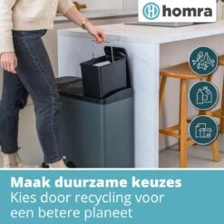 Homra MAXER Pedaalemmer – Prullenbak 3 Vakken – Grijze Afvalemmer 60 Liter (3x 20L) – Trio Prullenbak Grijs – RVS - 3-vaks Prullenbak Afvalscheiding – Afvalbak RVS – Hygiënisch Recyclen - Afval Scheiden - Pedaal Prullenbak Grijs -Huishoudelijke Schoonmaak 1200x1200 2711
