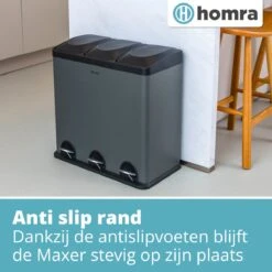 Homra MAXER Pedaalemmer – Prullenbak 3 Vakken – Grijze Afvalemmer 60 Liter (3x 20L) – Trio Prullenbak Grijs – RVS - 3-vaks Prullenbak Afvalscheiding – Afvalbak RVS – Hygiënisch Recyclen - Afval Scheiden - Pedaal Prullenbak Grijs -Huishoudelijke Schoonmaak 1200x1200 2715