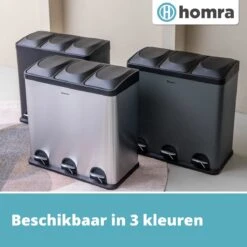 Homra MAXER Pedaalemmer – Prullenbak 3 Vakken – Grijze Afvalemmer 60 Liter (3x 20L) – Trio Prullenbak Grijs – RVS - 3-vaks Prullenbak Afvalscheiding – Afvalbak RVS – Hygiënisch Recyclen - Afval Scheiden - Pedaal Prullenbak Grijs -Huishoudelijke Schoonmaak 1200x1200 2716