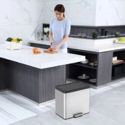 EKO EcoCasa III Recycling Prullenbak - 15 + 15 L - Mat RVS -Huishoudelijke Schoonmaak 1200x1200 2721