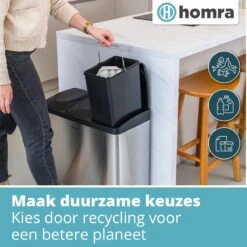 Homra MAXER Pedaalemmer – Prullenbak 3 Vakken – Afvalemmer 60 Liter (3x 20L) – Trio Prullenbak – RVS - 3-vaks Prullenbak Afvalscheiding – Afvalbak RVS – Hygiënisch Recyclen - Afval Scheiden - Pedaal Prullenbak Zilver -Huishoudelijke Schoonmaak 1200x1200 2723