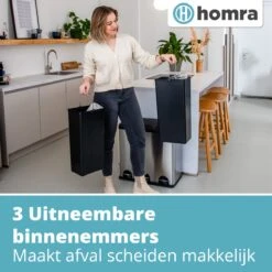 Homra MAXER Pedaalemmer – Prullenbak 3 Vakken – Afvalemmer 60 Liter (3x 20L) – Trio Prullenbak – RVS - 3-vaks Prullenbak Afvalscheiding – Afvalbak RVS – Hygiënisch Recyclen - Afval Scheiden - Pedaal Prullenbak Zilver -Huishoudelijke Schoonmaak 1200x1200 2724