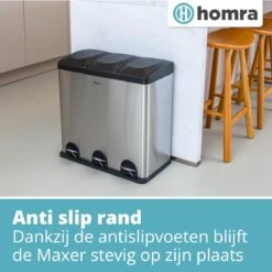 Homra MAXER Pedaalemmer – Prullenbak 3 Vakken – Afvalemmer 60 Liter (3x 20L) – Trio Prullenbak – RVS - 3-vaks Prullenbak Afvalscheiding – Afvalbak RVS – Hygiënisch Recyclen - Afval Scheiden - Pedaal Prullenbak Zilver -Huishoudelijke Schoonmaak 1200x1200 2726