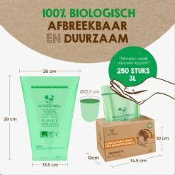 Biozakken 2/3 Liter 250 Stuks Biologisch Afbreekbare Afvalzakken – 26 X 29 Cm - 100% Composteerbare Vuilniszakken - Incl. Dispenser - Gft Afvalzakken -Huishoudelijke Schoonmaak 1200x1200 2765