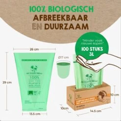 Biozakken 2/3 Liter 100 Stuks Biologisch Afbreekbare Afvalzakken – 26 X 29 Cm - 100% Composteerbare Vuilniszakken - Incl. Dispenser - Gft Afvalzakken -Huishoudelijke Schoonmaak 1200x1200 2782