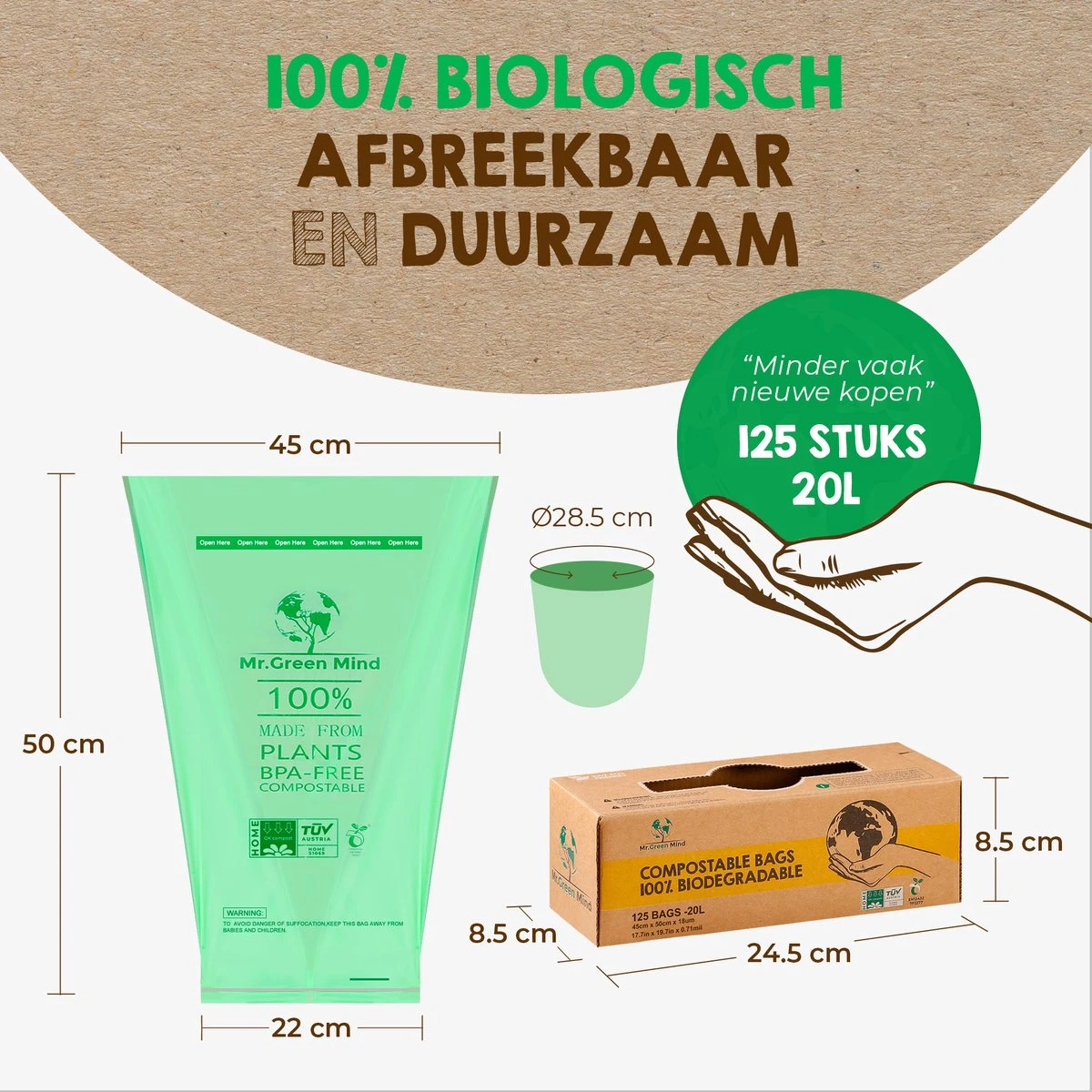 Biozakken 20 Liter 125 Stuks Biologisch Afbreekbare Afvalzakken – 45x50 Cm - 100% Composteerbare Vuilniszakken - Incl. Dispenser - Gft Afvalzakken 5 Biozakken 20 Liter 125 Stuks Biologisch Afbreekbare Afvalzakken – 45x50 Cm - 100% Composteerbare Vuilniszakken - Incl. Dispenser - Gft Afvalzakken - Afbeelding 3
