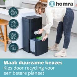 Homra Nexo Afvalscheiding Sensor Prullenbak Zwart 72 Liter - 3 Vakken - 2x12L+48L - Infrarood Sensor - Design Trio Afvalemmer - Afvalscheidingsprullenbak - Keuken Afvalemmer - Recycle Afvalbak - Hygiënisch - Kantoor Vuilbak - Elektrisch - Vuilnisbak -Huishoudelijke Schoonmaak 1200x1200 2874