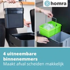 Homra Nexo Afvalscheiding Sensor Prullenbak Zwart 72 Liter - 3 Vakken - 2x12L+48L - Infrarood Sensor - Design Trio Afvalemmer - Afvalscheidingsprullenbak - Keuken Afvalemmer - Recycle Afvalbak - Hygiënisch - Kantoor Vuilbak - Elektrisch - Vuilnisbak -Huishoudelijke Schoonmaak 1200x1200 2875
