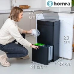 Homra Nexo Afvalscheiding Sensor Prullenbak Zwart 72 Liter - 3 Vakken - 2x12L+48L - Infrarood Sensor - Design Trio Afvalemmer - Afvalscheidingsprullenbak - Keuken Afvalemmer - Recycle Afvalbak - Hygiënisch - Kantoor Vuilbak - Elektrisch - Vuilnisbak -Huishoudelijke Schoonmaak 1200x1200 2876