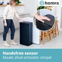 Homra Nexo Afvalscheiding Sensor Prullenbak Zwart 72 Liter - 3 Vakken - 2x12L+48L - Infrarood Sensor - Design Trio Afvalemmer - Afvalscheidingsprullenbak - Keuken Afvalemmer - Recycle Afvalbak - Hygiënisch - Kantoor Vuilbak - Elektrisch - Vuilnisbak -Huishoudelijke Schoonmaak 1200x1200 2880