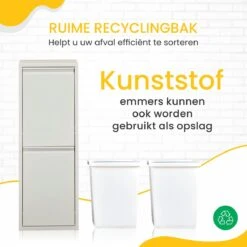 VEEHAUS – Allen - Prullenbak 2 Vakken – Afvalemmer 30 Liter (2x 15L) – Wit - 2-vaks Prullenbak Afvalscheiding – Afvalbak Metaal – Hygiënisch Recyclen - Afval Scheiden - Prullenbak -Huishoudelijke Schoonmaak 1200x1200 2893