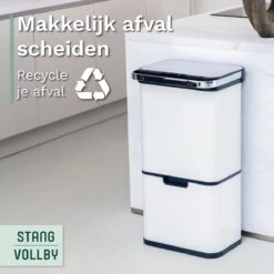 Prullenbak Met Sensor - 60 L - Afvalscheiding Vuilbak StangVollby Halden - RVS - 4 Vakken - Automatisch Lucht Filter - 60 Liter (2×18L + 2×12L) - Automatische Soft Close Deksel Met Infrarood Sensor - 4 Vaks Afvalemmer - Bacterie Filter - Wit -Huishoudelijke Schoonmaak 1200x1200 2973