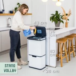Prullenbak Met Sensor - 60 L - Afvalscheiding Vuilbak StangVollby Halden - RVS - 4 Vakken - Automatisch Lucht Filter - 60 Liter (2×18L + 2×12L) - Automatische Soft Close Deksel Met Infrarood Sensor - 4 Vaks Afvalemmer - Bacterie Filter - Wit -Huishoudelijke Schoonmaak 1200x1200 2974