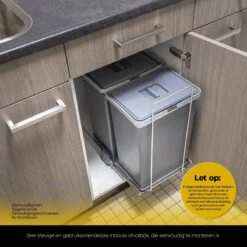 Eleganca Afvalbak 2x24 Liter - Uittrekbare Prullenbak - Vuilnisbak - Afvalscheiding - Inbouw Afvalemmer 48 Liter - Antraciet - B32xD46xH52cm -Huishoudelijke Schoonmaak 1200x1200 3189