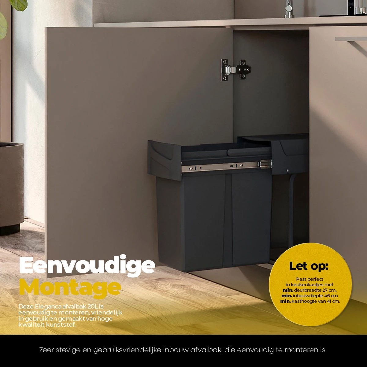 Eleganca Afvalbak 20 Liter – Inbouw Prullenbak – Inbouw Afvalemmer 20L – Uittrekbare Prullenbak – Vuilnisbak -Afvalemmer Keuken – Hygiënisch – Ruimtebesparend Vuilnisbak – Grijs – B24,6xD44xH39cm 11 Eleganca Afvalbak 20 Liter – Inbouw Prullenbak – Inbouw Afvalemmer 20L – Uittrekbare Prullenbak – Vuilnisbak -Afvalemmer Keuken – Hygiënisch – Ruimtebesparend Vuilnisbak – Grijs – B24,6xD44xH39cm - Afbeelding 9