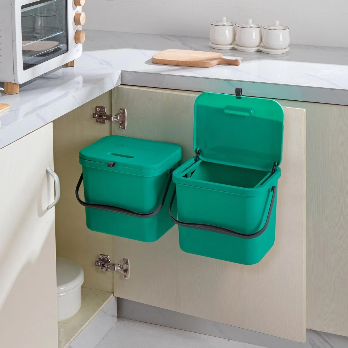 Homra Wall-up Prullenbak | Inbouwprullenbak Ophangbaar Met Plakstrip | GFT Vuilbak | Werkblak Afvalbak | Draagbare Vuilnisemmer | 8L Inhoud | Groen 8 Homra Wall-up Prullenbak | Inbouwprullenbak Ophangbaar Met Plakstrip | GFT Vuilbak | Werkblak Afvalbak | Draagbare Vuilnisemmer | 8L Inhoud | Groen - Afbeelding 6