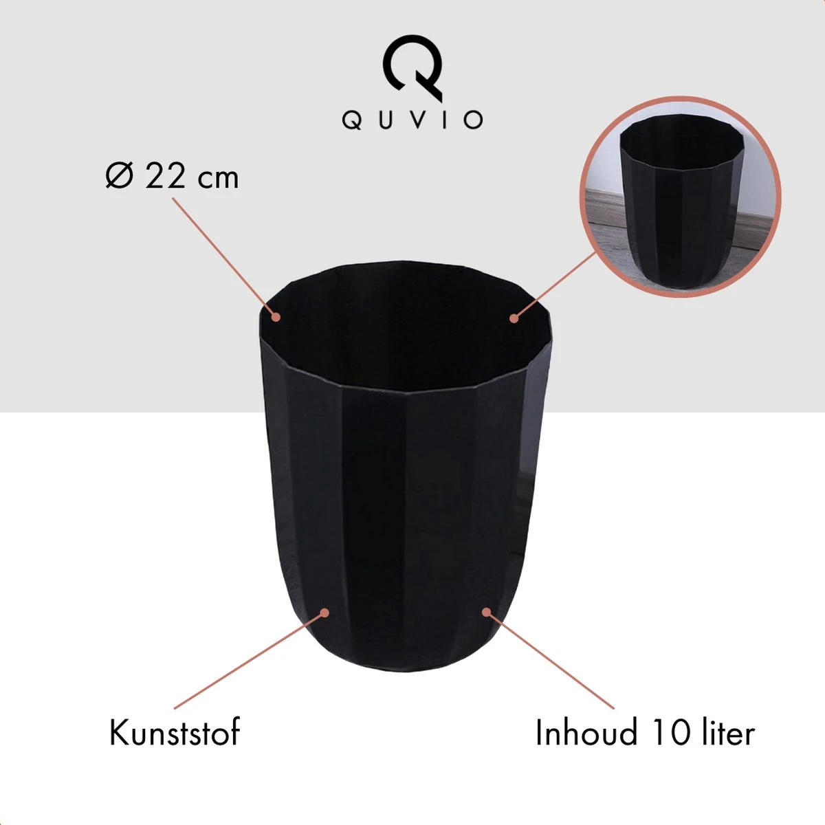 QUVIO Prullenbak Plastic / Papierbak / Papiermand / Afvalbak / Afvalemmer - Zwart 6 QUVIO Prullenbak Plastic / Papierbak / Papiermand / Afvalbak / Afvalemmer - Zwart - Afbeelding 4